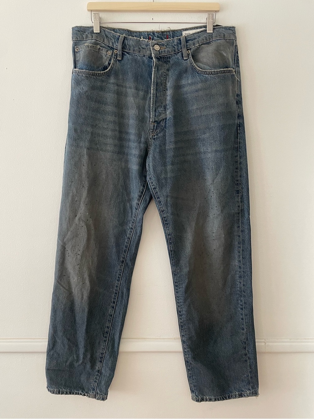 ZARA Women's Intentionally Dirty 100% Cotton Baggy Straight Leg Jeans Size 10